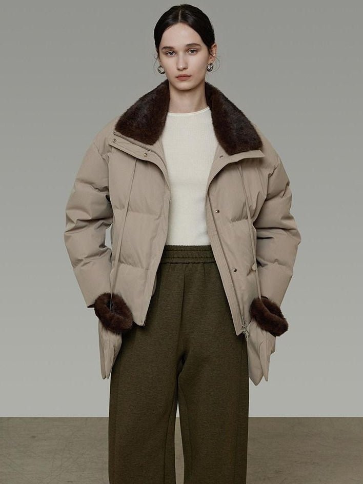 unspoken 90 White Duck Down Warm Loose Commuter Zip Lapel Women Down Jackets