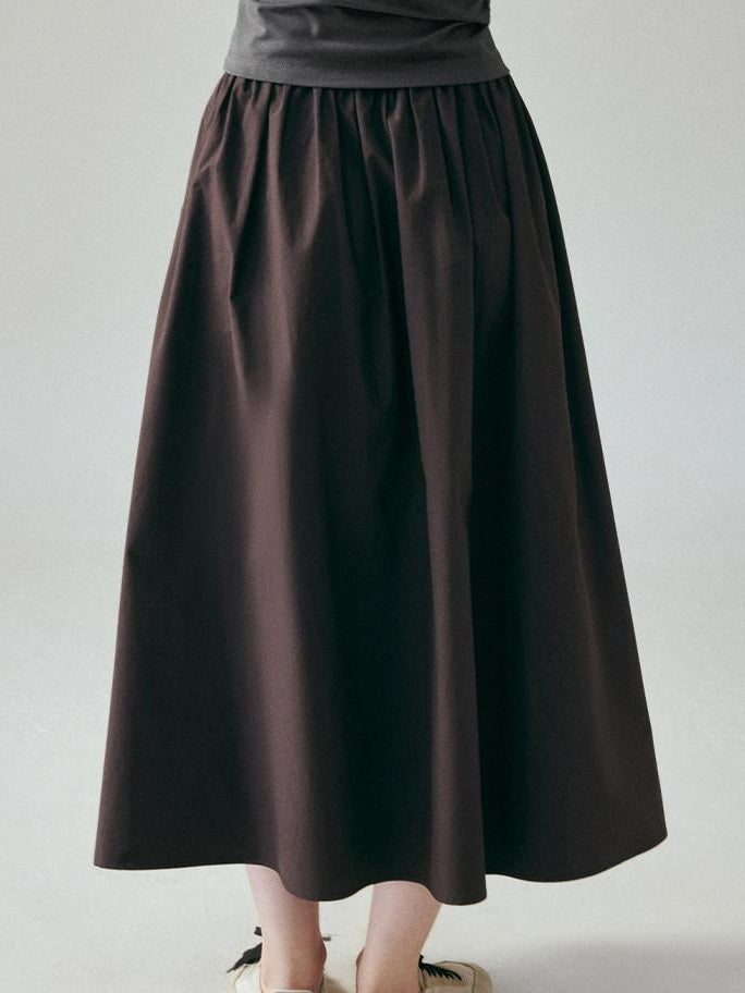 fano Soft 100 Percent Cotton Aline Mid Waist Flowy Korean Plain Brown Maxi Skirts