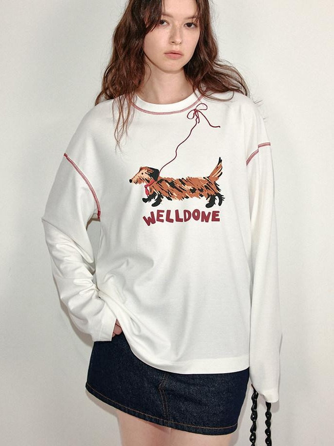 fano Lyocell Stretch Loose Korean Commuter Round Neck Printed Long Sleeve T-Shirts