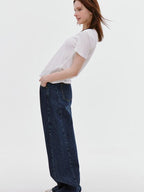 fano Deep Blue Natural Waist Relaxed Casual Zip Fly No Stretch Wide Leg Jeans