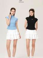 ikyou Soft Cotton Jacquard Lined A Line Puff Skirt Bow Lace Women Daily Mini Skirts