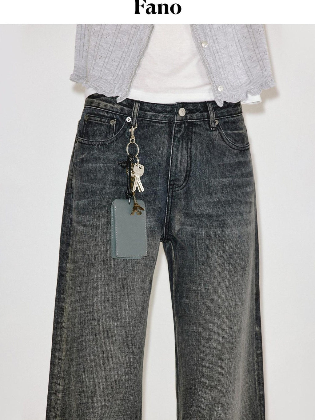 fano Washed Vintage Cotton Mid Rise Nonstretch Youth Charcoal Straight Leg Jeans
