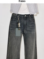 fano Washed Vintage Cotton Mid Rise Nonstretch Youth Charcoal Straight Leg Jeans