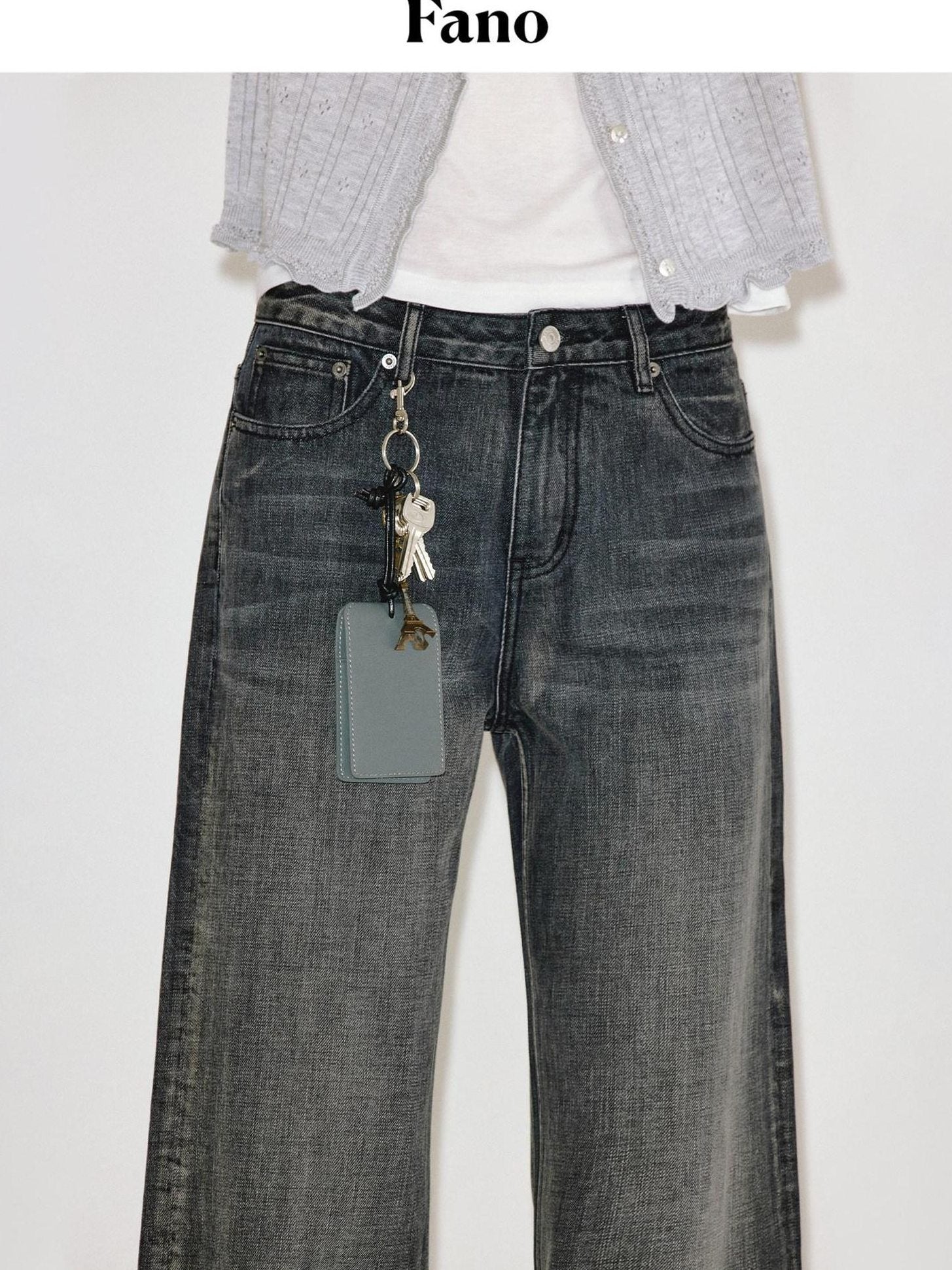 fano Washed Vintage Cotton Mid Rise Nonstretch Youth Charcoal Straight Leg Jeans