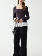 fano Rayon Spandex Slim Fit Korean Office Crew Neck Black Grey Long Sleeve T-Shirts