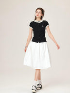 ikyou High Waist 100 Percent Cotton Resin Colorfast A Line Casual White Midi Skirts