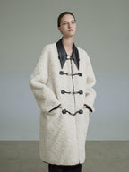 unspoken Thick Warm Minimalist Straight Fit Women Toggle Colorblock Mid Length Wool Coats