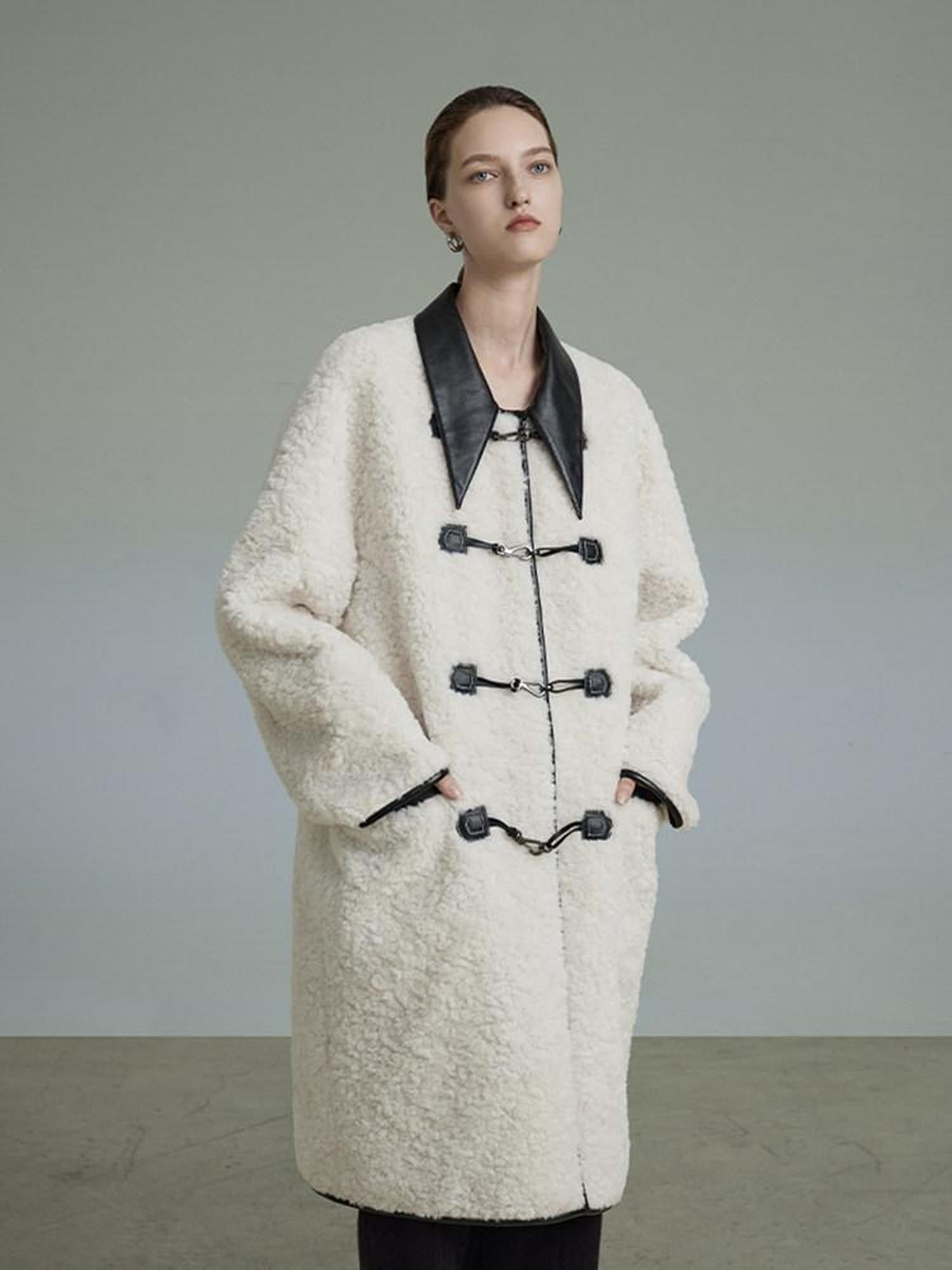 unspoken Thick Warm Minimalist Straight Fit Women Toggle Colorblock Mid Length Wool Coats