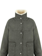 fano 90% White Duck Down Warm High Waist Loose Stand Collar Women Green Down Jackets