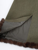 audreyyang Insulated Loose Fit Hooded Wool Blend Hidden Button Beech Green Cropped Jackets