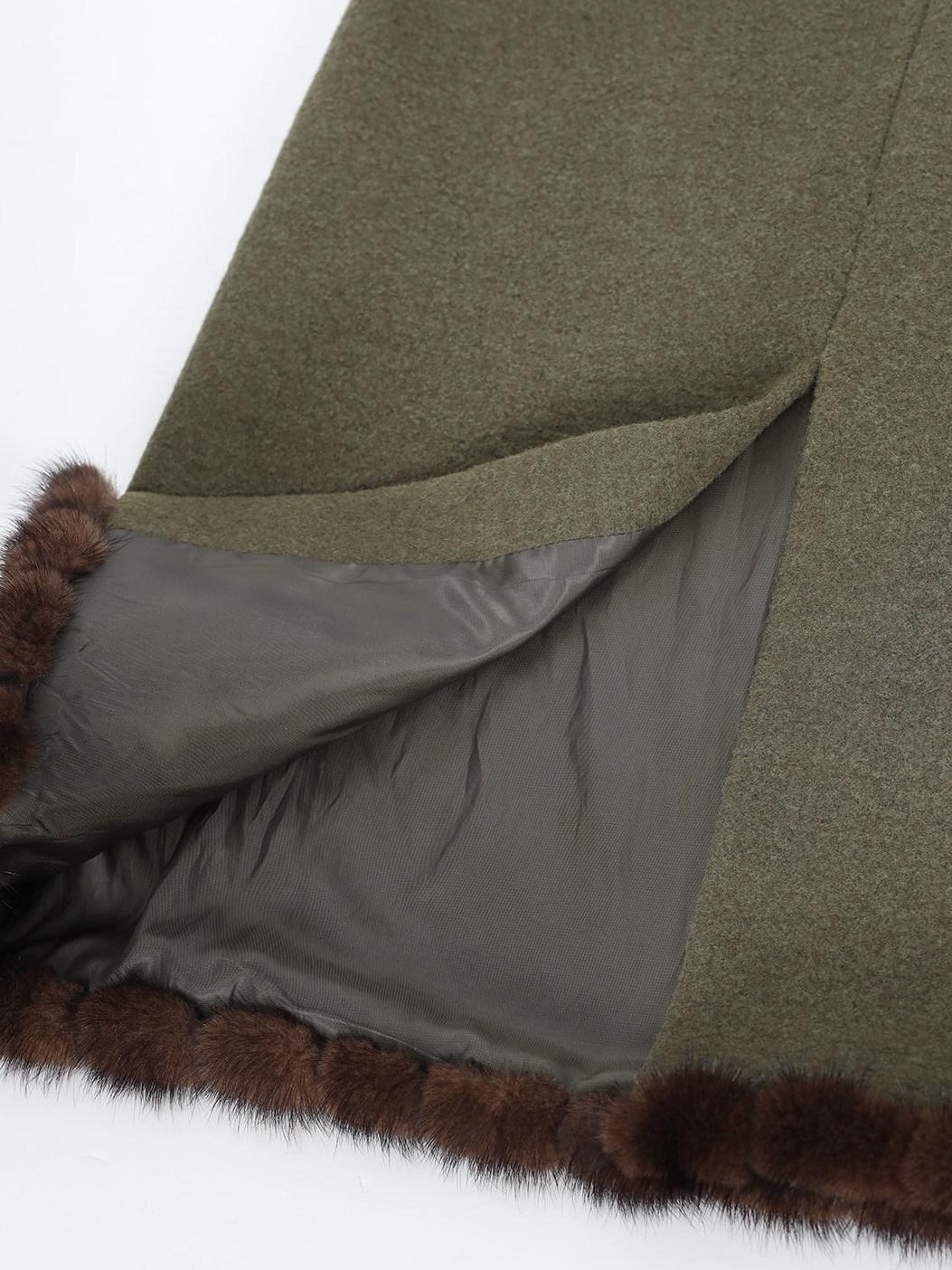 audreyyang Insulated Loose Fit Hooded Wool Blend Hidden Button Beech Green Cropped Jackets