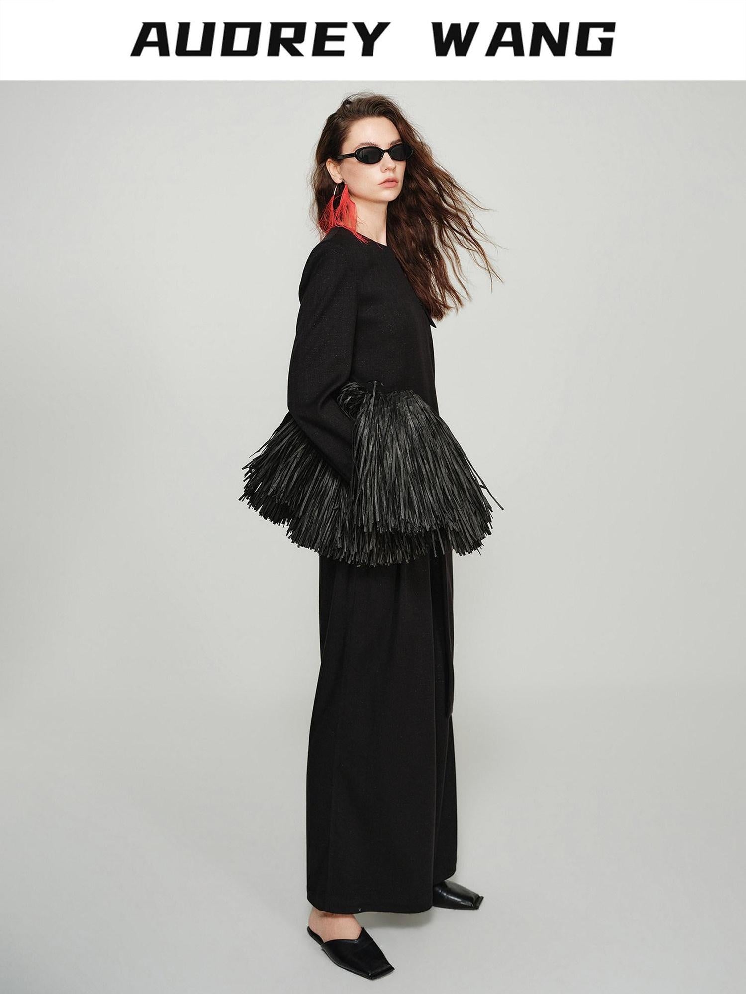 audreyyang Figure Flattering Elegant Tailored Mid Length Long Sleeve Women Black Long Coats