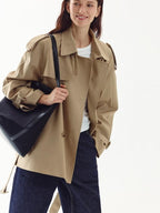 fano Double Breasted Short Loose Fit Commuter For Women Khaki Pink Beige Trench Coats