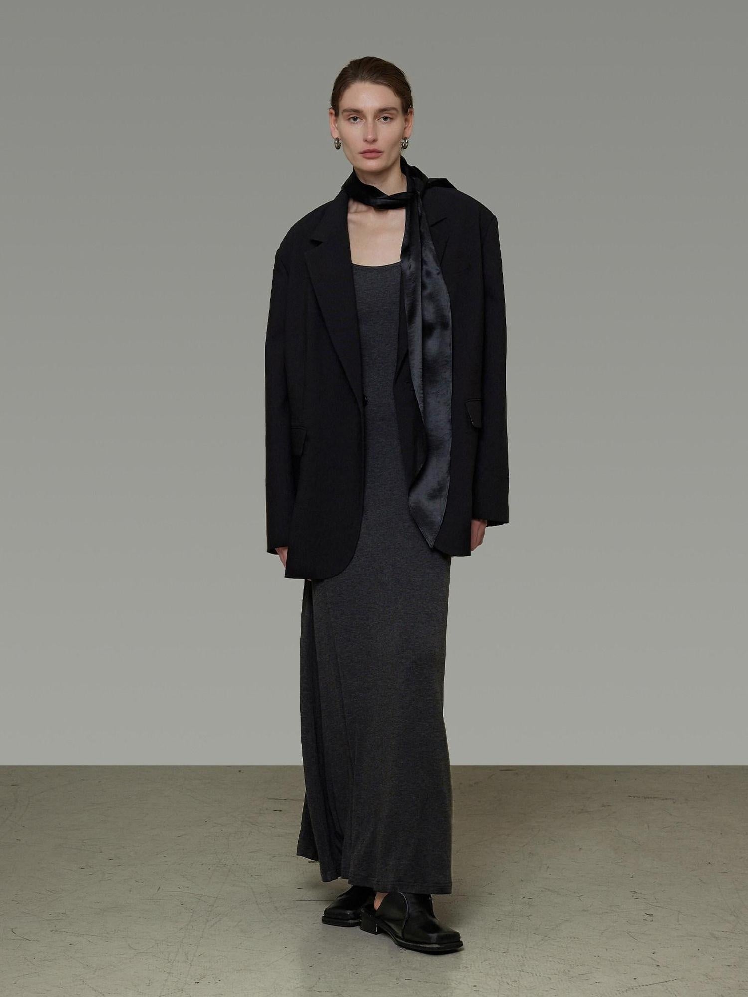 unspoken Warm Minimalist Oversized Ribbon Tie Lapel Long Sleeve Women Blazers