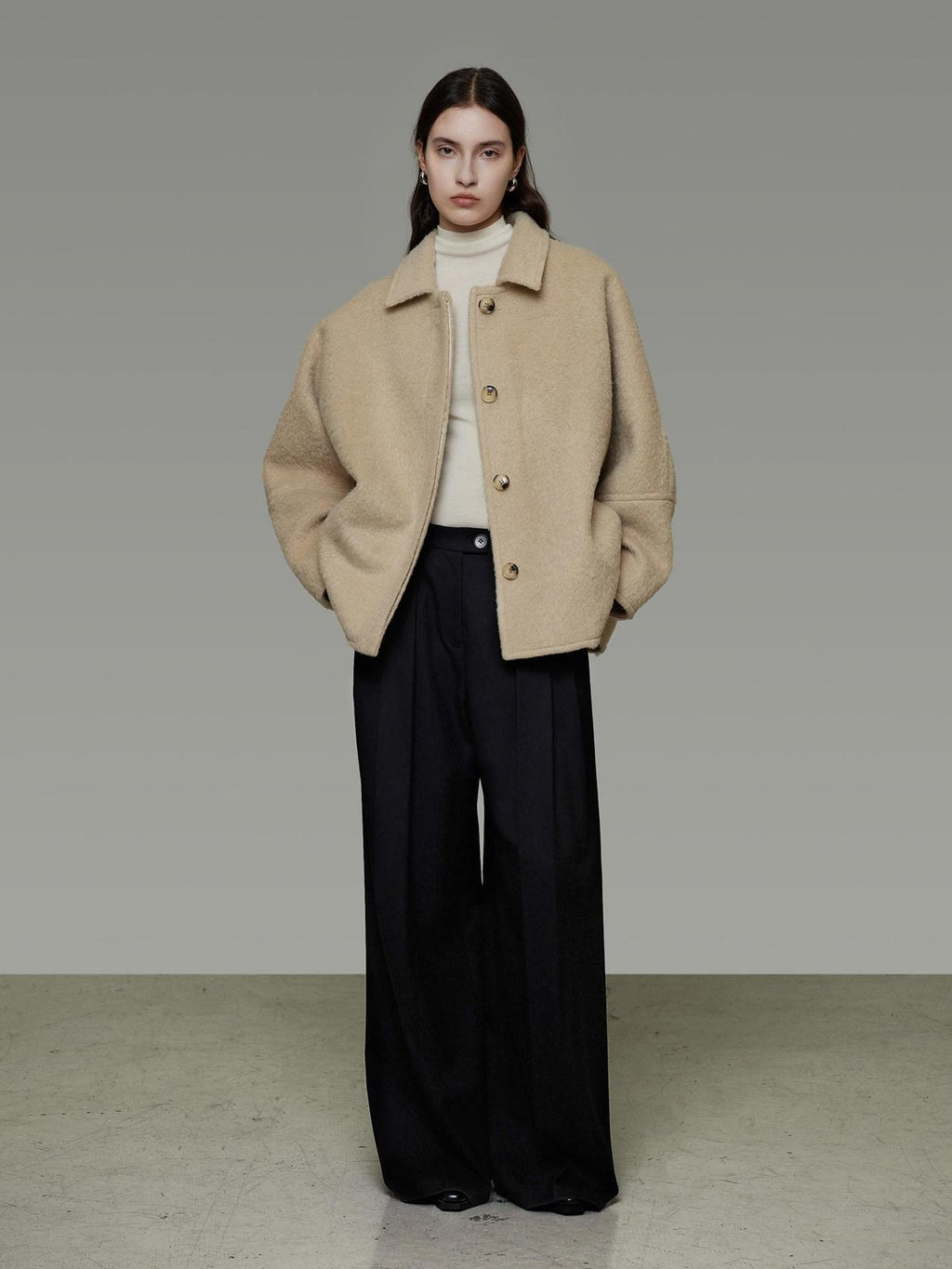 unspoken 3D Tailored Minimalist Loose Fit Office Lapel Single Breasted Camel Short Coat