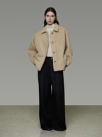 unspoken 3D Tailored Minimalist Loose Fit Office Lapel Single Breasted Camel Short Coat