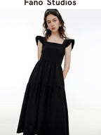fano High Waist Ruffle A Line Square Neck Office Casual Maxi Dresses