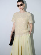 audreyyang 100% Cotton Lined Pleated H Line Mid Waist Bright Yellow Midi Skirts