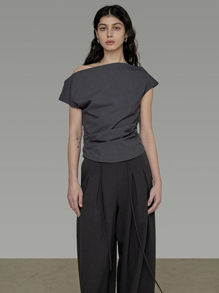 unspoken Pleated Stretch Minimalist Workwear Natural Waist Women Wide Leg Pants