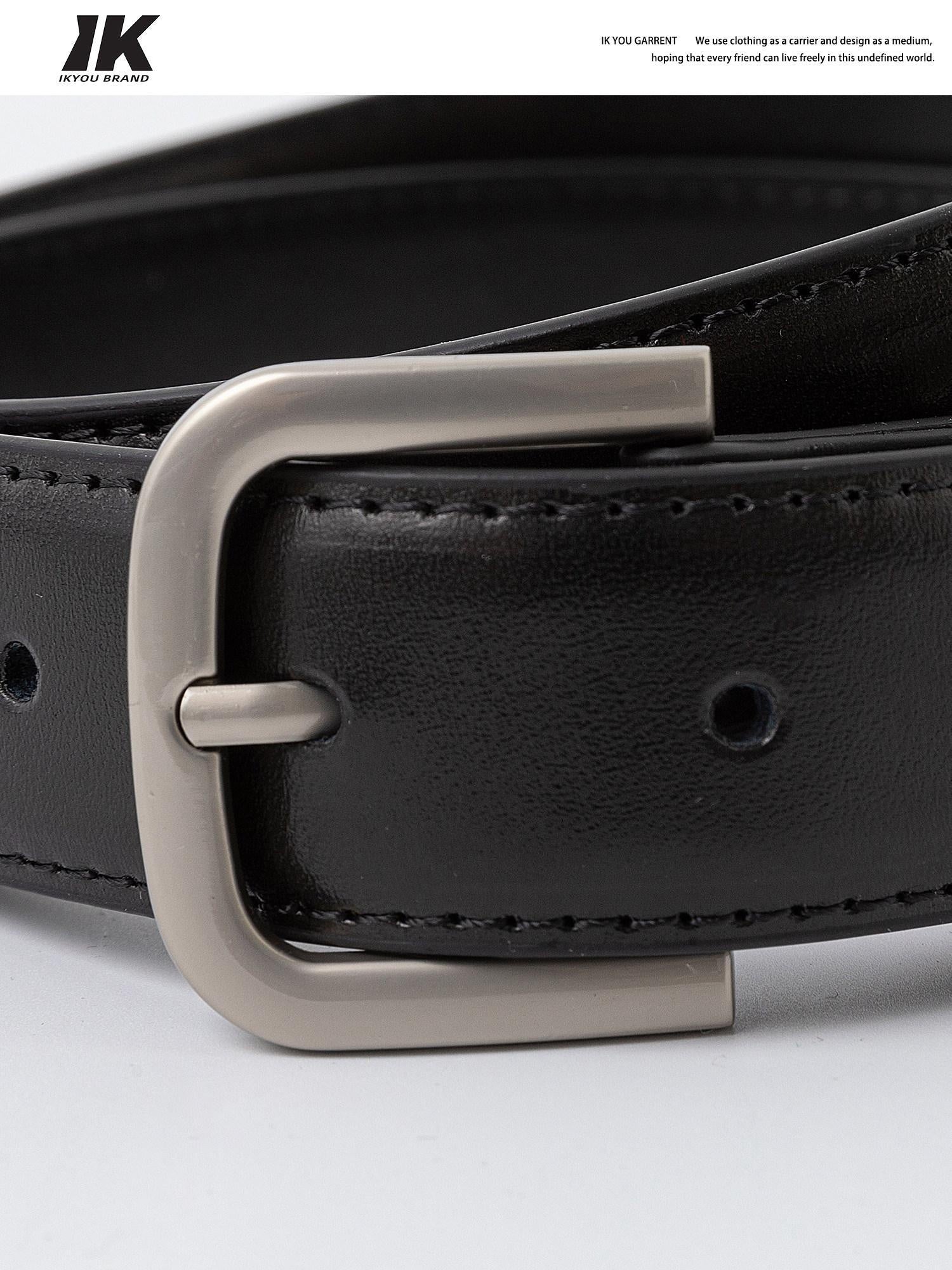 ikyou Two Layer Smooth Leather Slim Versatile Alloy Pin Buckle Women Black 3Cm Belts