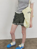 Lofi choose High Waist Distressed Loose Fit Women Zip Washed Green Mid-Length Shorts