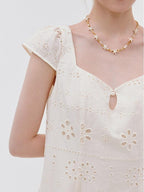 fano Breathable Cotton A Line Square Neck Short Sleeve Work White Maxi Dresses