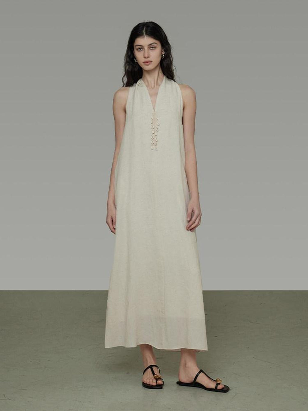 unspoken Soft Tencel Blend Minimal Halter Vneck Aline Relaxed Waist Maxi Dresses