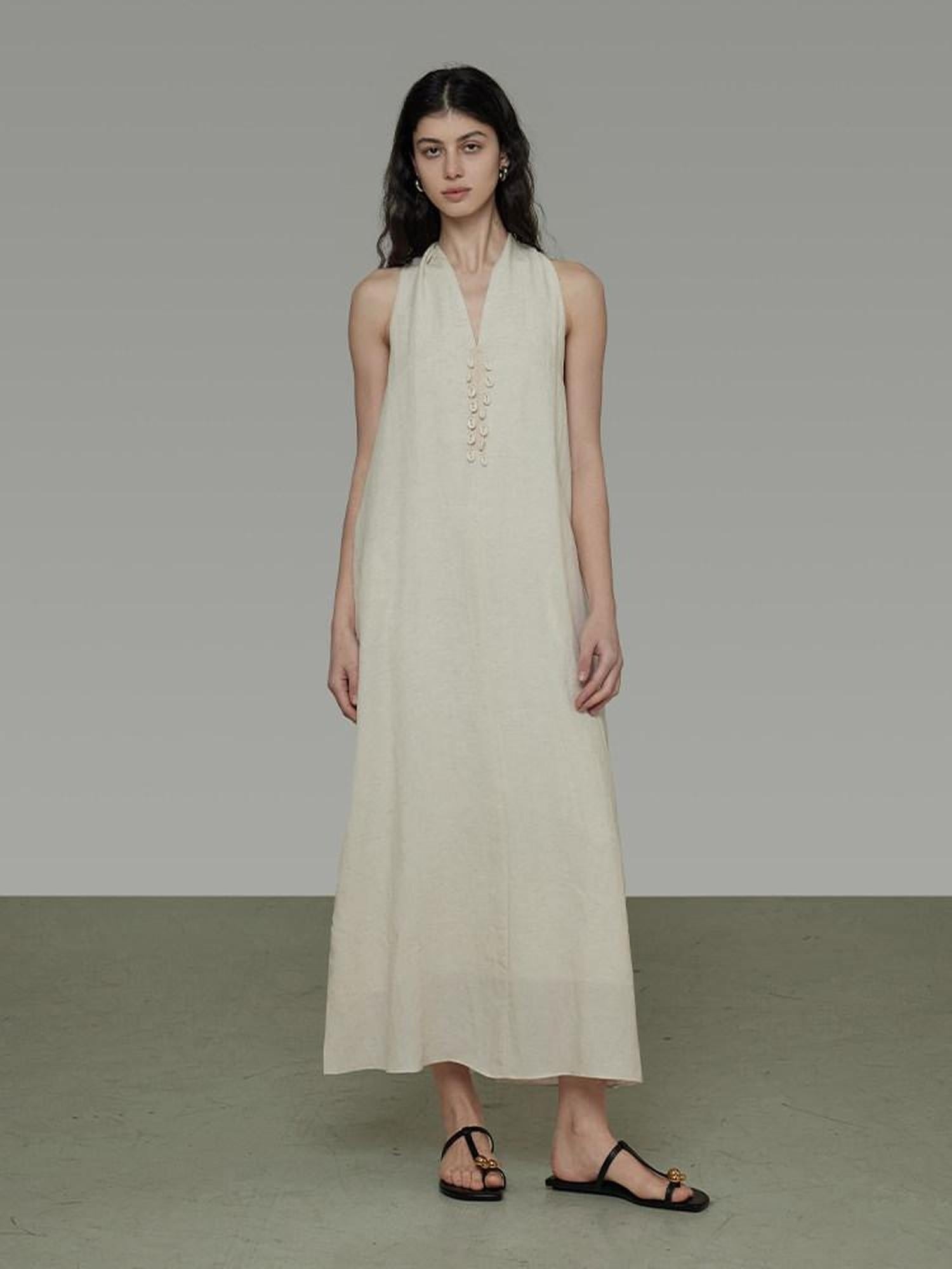 unspoken Soft Tencel Blend Minimal Halter Vneck Aline Relaxed Waist Maxi Dresses