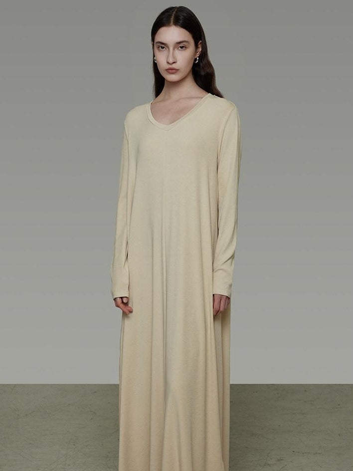 unspoken Non Fading Modal Cotton Long Sleeve Loose Waist Minimalist Commuter Maxi Dresses