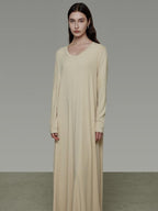 unspoken Non Fading Modal Cotton Long Sleeve Loose Waist Minimalist Commuter Maxi Dresses