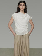 unspoken Lyocell Shape Retention Office Sleeveless Loose Fit Women White Blouses