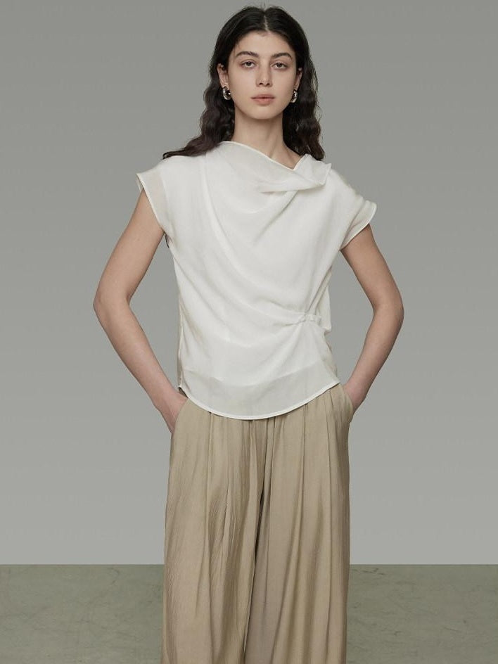 unspoken Lyocell Shape Retention Office Sleeveless Loose Fit Women White Blouses
