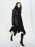 audreyyang Soft Lambskin Vintage Loose Fit Collarless Black Woven Women Leather Jackets