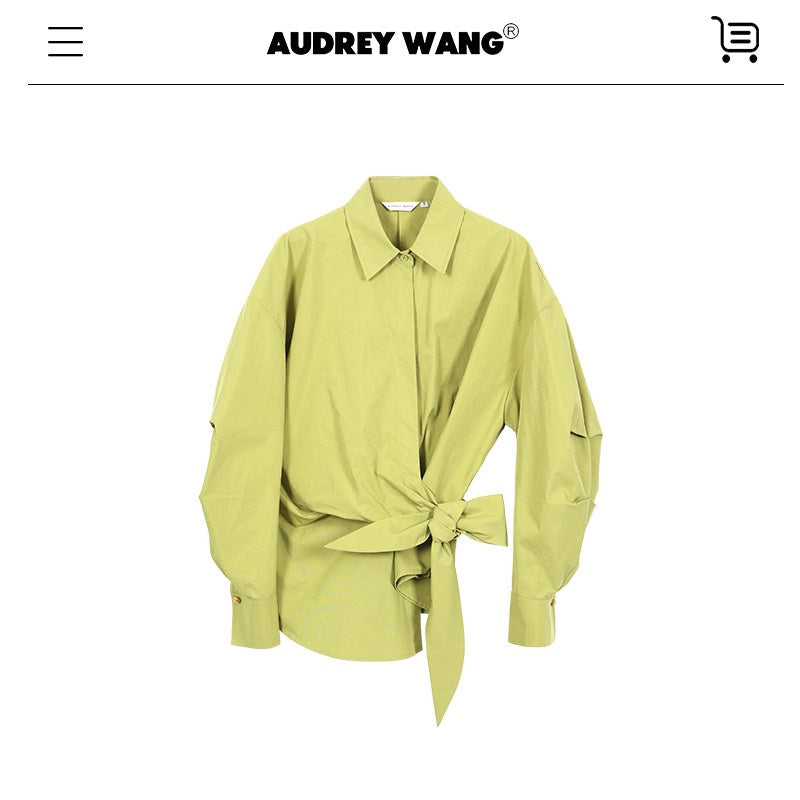 audreyyang_Shape_Retaining_Casual_Relaxed_Tie_Drop_Shoulder_Women_Cotton_Blend_Shirts_MISSTT