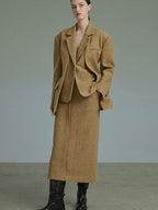 unspoken Wool Single Button Notched Lapel Loose Fit Rice Yellow Young Women Blazers