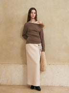 someonesometimes 3D Embellished Asymmetrical Neck Slim Crop Knit Wool Blend Sweaters