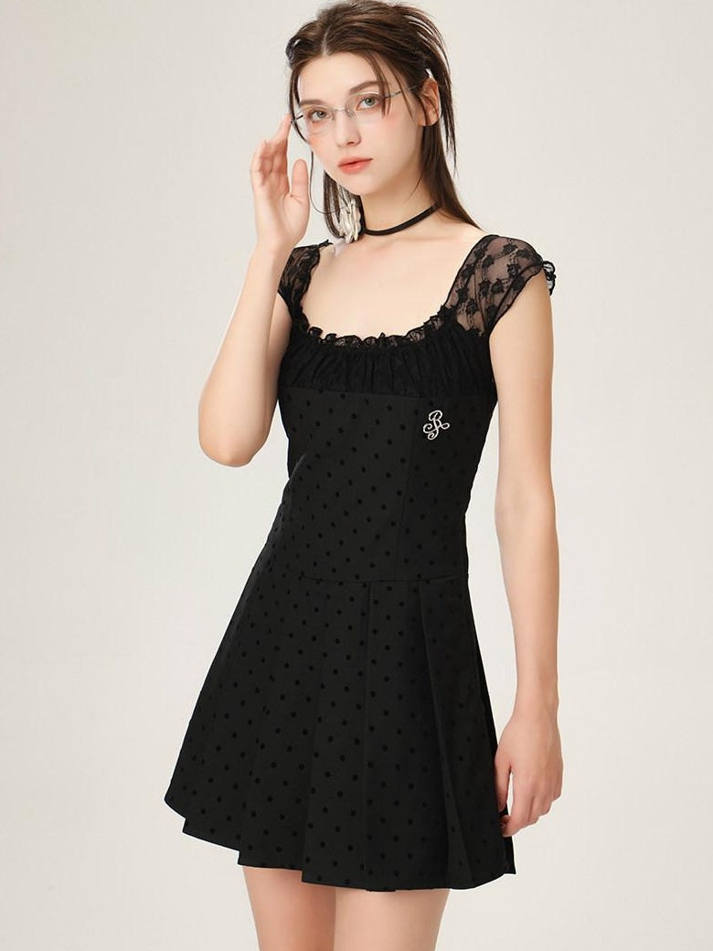 ikyou Waist Defining Lace Minimalist Off Shoulder A Line Black Midi Dresses
