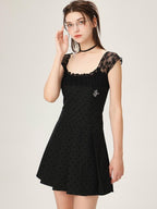 ikyou Waist Defining Lace Minimalist Off Shoulder A Line Black Midi Dresses