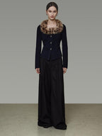 unspoken Warm Fur Collar Slim Cropped Workwear Women Cotton Leopard Navy Cardigans