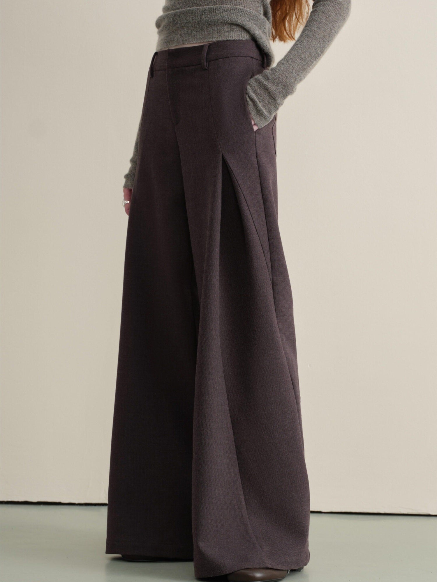 someonesometimes Wrinkle Resistant Minimal Workwear Natural Waist Women Purple Straight Pants