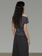 unspoken Asymmetric Neck Pleated Minimal Slim Fit Office Women Polyester Basic Crop Tops