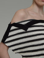 unspoken Soft Cotton Knit Striped Loose Minimalist Women Bardot Off Shoulder Crop Tops