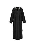 unspoken Cotton Loose Waist Minimalist V-neck Long Sleeve Casual Black Maxi Dresses