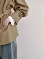 fano Double Breasted Button Front Minimal Commuter Straight Women Khaki Short Coat