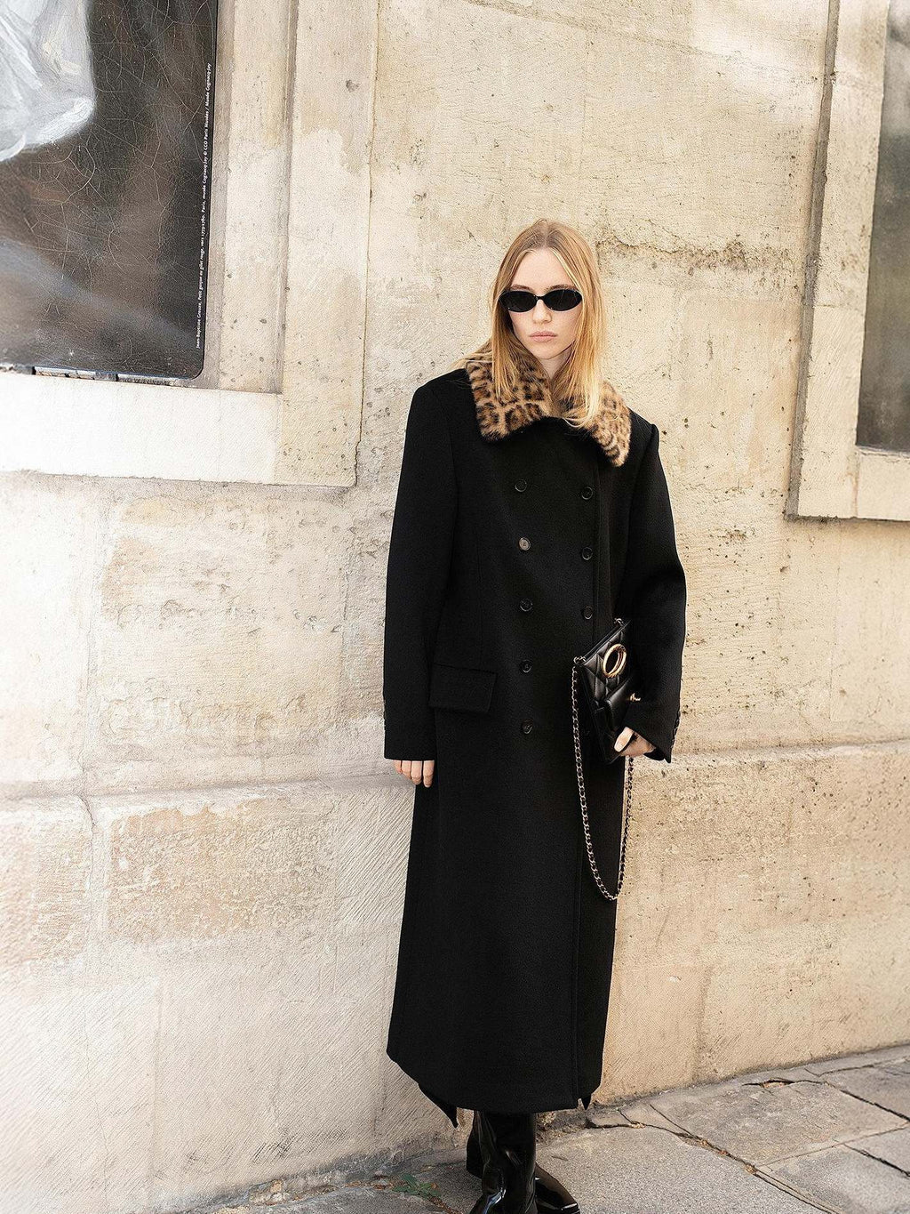 audreyyang 100% Sheep Wool Double Breasted Midlength Straight Women Black Wool Coats