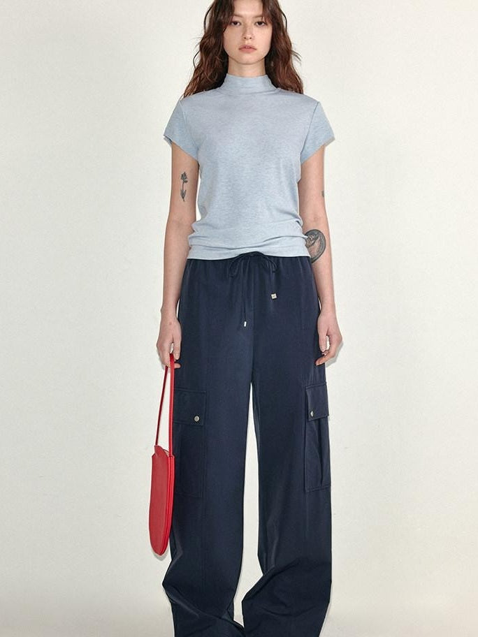 fano Stretch Slim Korean Commuter Mock Neck Women Short Sleeve T-Shirts