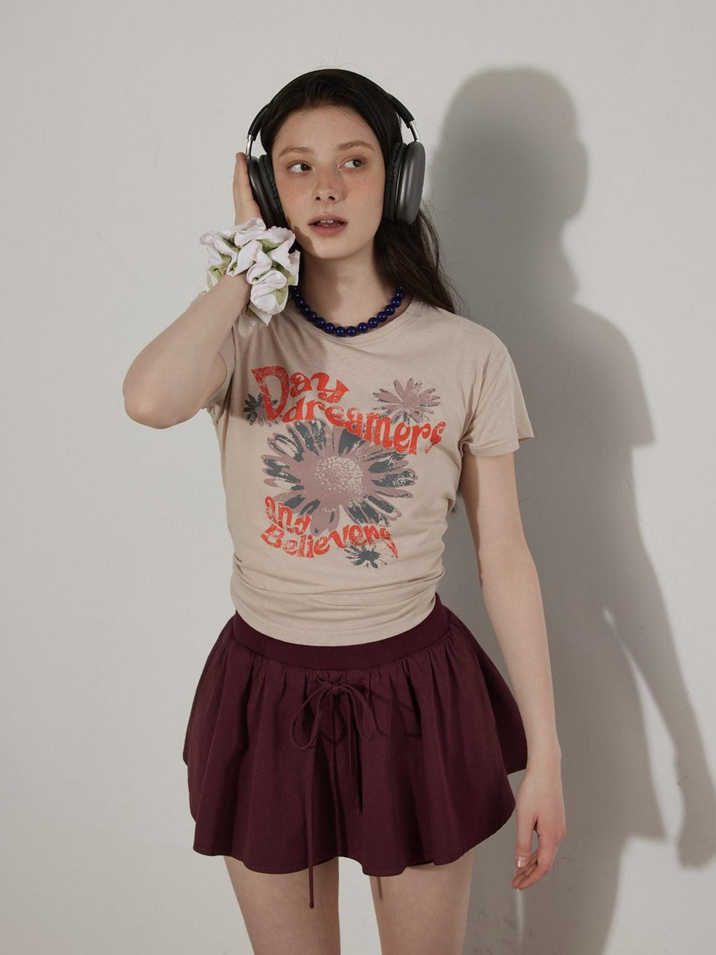 Lofi choose Cotton Floral Printed Loose Casual Round Neck Women Blue Short Sleeve T-Shirts