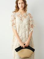audreyyang Comfortable Polyester Insta Loose Fit V-neck Short Sleeve A Line Maxi Dresses