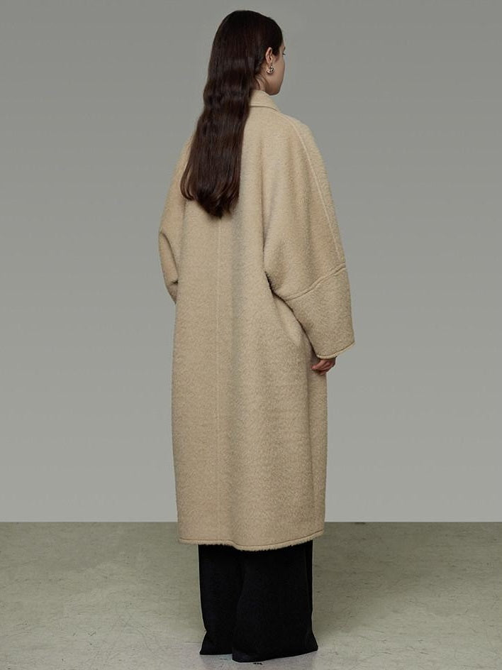 unspoken Thick Minimalist Loose Fit Structured Cut Office Light Camel Long Coats