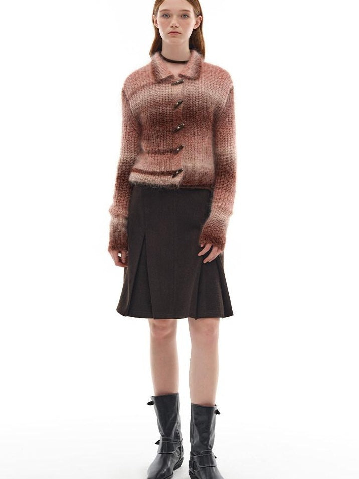 someone sometimes Soft Mohair Blend Lapel Collar Button Front Women Pink Brown Gradient Cardigans